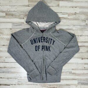 PINK Victoria's Secret Gray Zip‎ Hoodie Sweatshirt Womens Size S/M